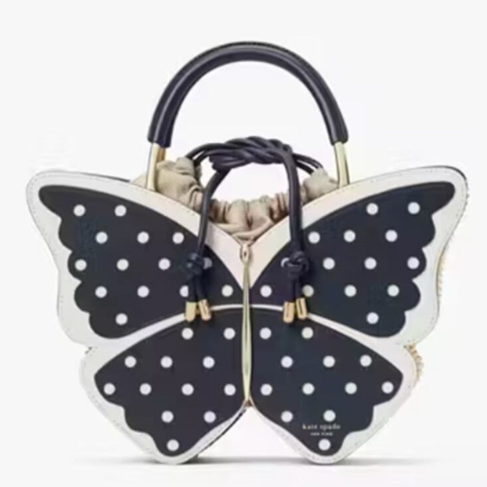 Kate Spade Wing It Polka Dot Wicker Butterfly Satchel - Rare‎